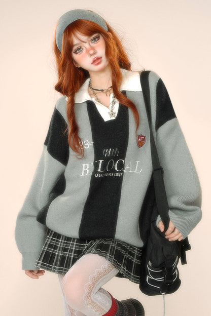 Stripe college style sweater