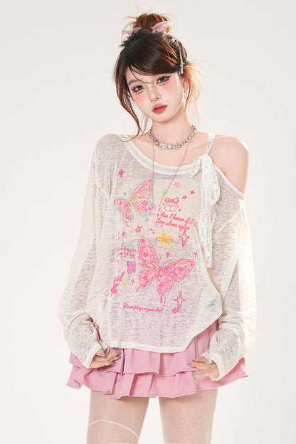 フロスティングバタフライスモックトップス