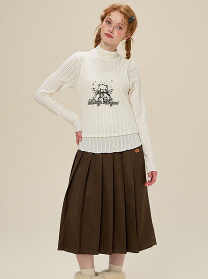 One Point Pleated Wool Skirt