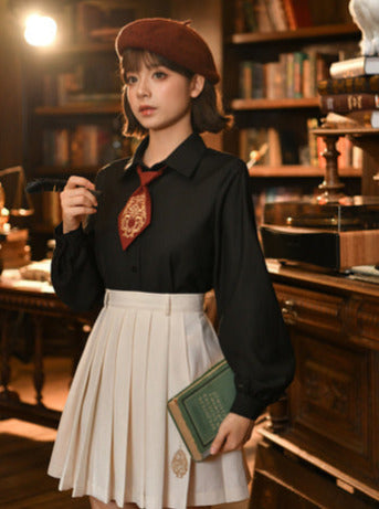 Magic Series Embroidery Necktie Black Shirt