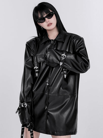 Heavy Decoration 3D Leather Jacket