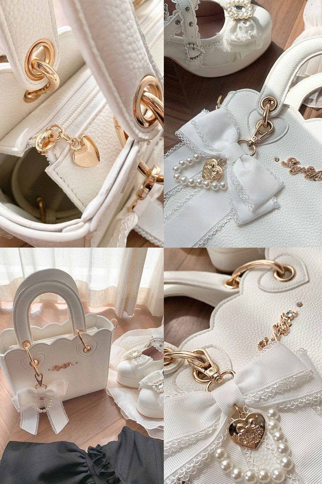 [Pre-order Deadline: October 18] Petal Edge Pearl Chain Bow Square Handbag Crossbody Bag