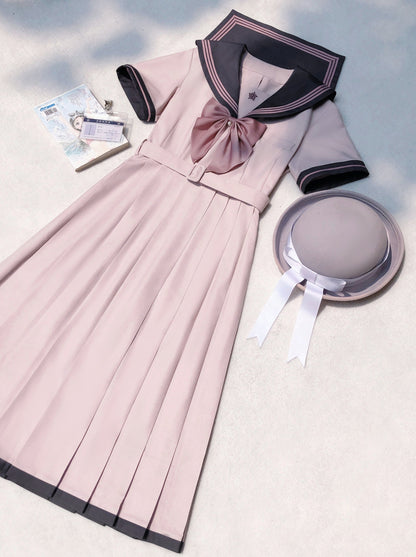 Gray Pink Elegant School Sailor Dress