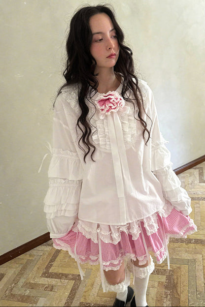 Camisa de patchwork con cuadrícula rosa muñeca