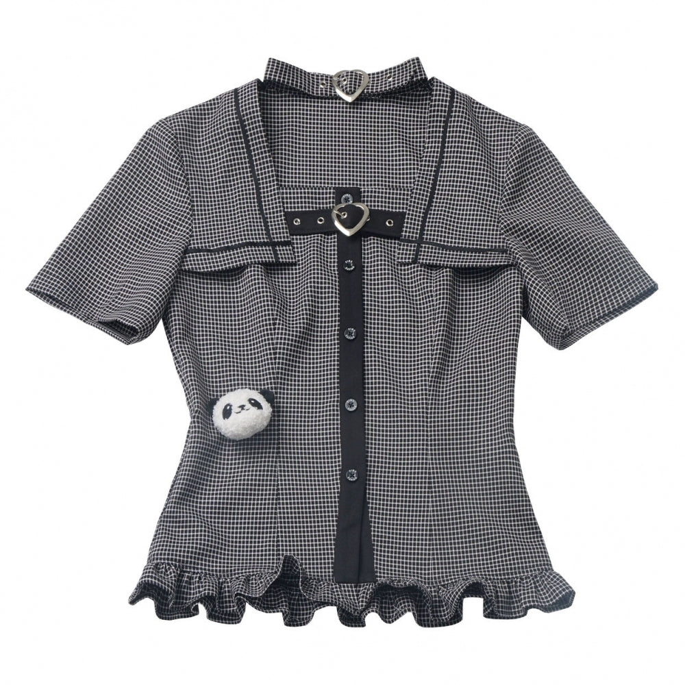 Plaid College Shirt + Shirt + Puff Skirt