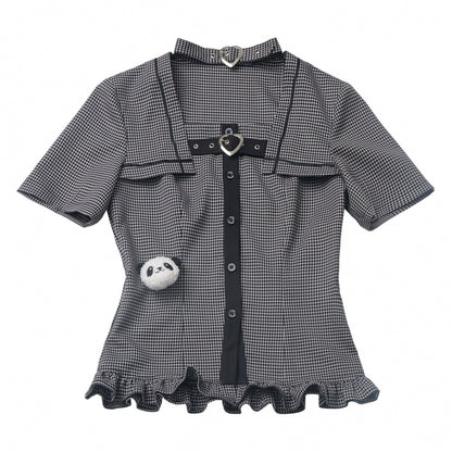 Plaid College Shirt + Shirt + Puff Skirt