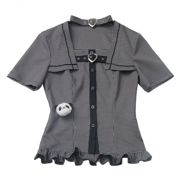 Plaid College Shirt + Shirt + Puff Skirt