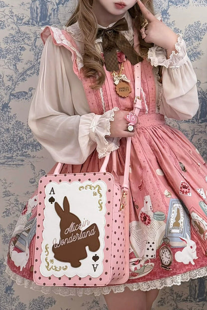 [Clôture des réservations le 16 juillet] Sac carré Alice fantaisie lapin cartes à pois avec bandoulière