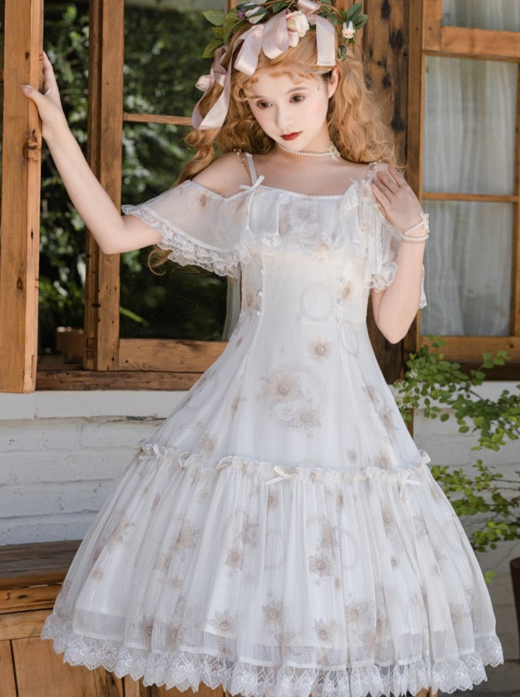 Pure White Flower Chiffon Lolita Summer Dress