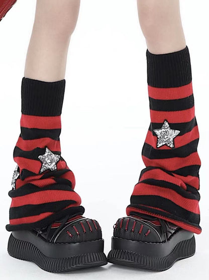 Subculture Red Black Stripe Baby Star Leg Warmers