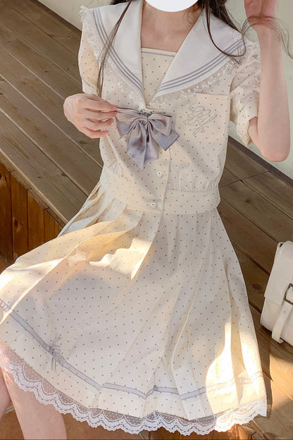 Cream Yellow Dot Sailor Uniform Outfit