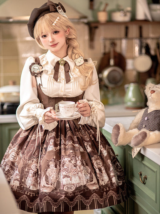 Alice Girl's original and innovative Lolita Doll's House print waist embroidered chest-lifting JSK dress