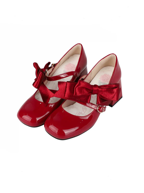 Ribbon Open Heart High Heel Lolita Shoes [Jewel Ribbon, Normal Ribbon].