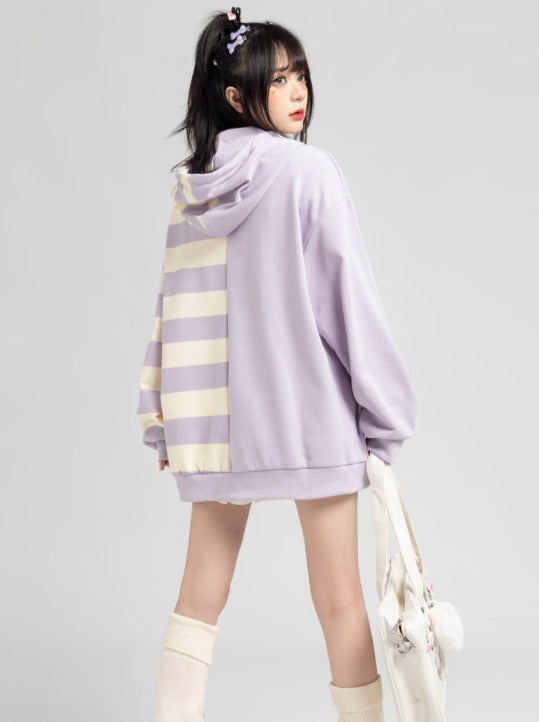 Asymmetrical Striped Hooded Parka