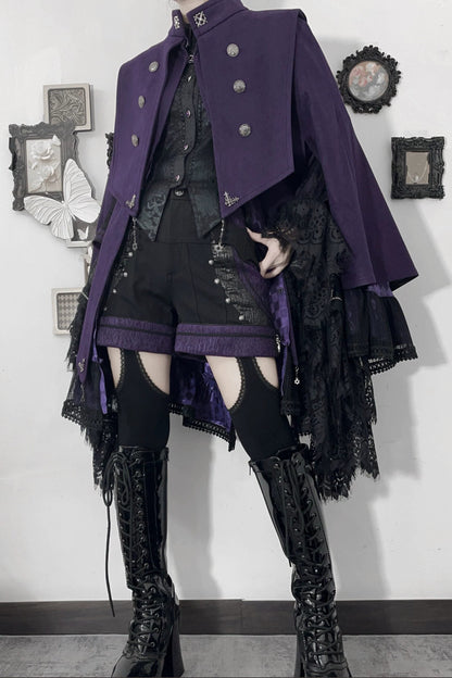 【9月5日予約締切】Dark Purple Gothic Chain Layered Lace Cape Coat(Short Length/Long Length)