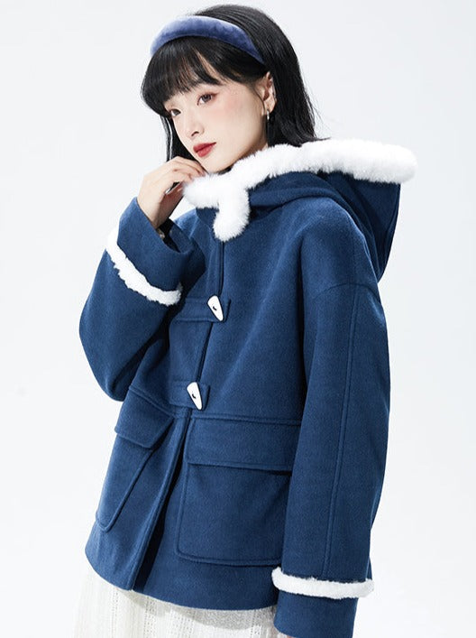 Boa Hooded Horn Button Wool Coat