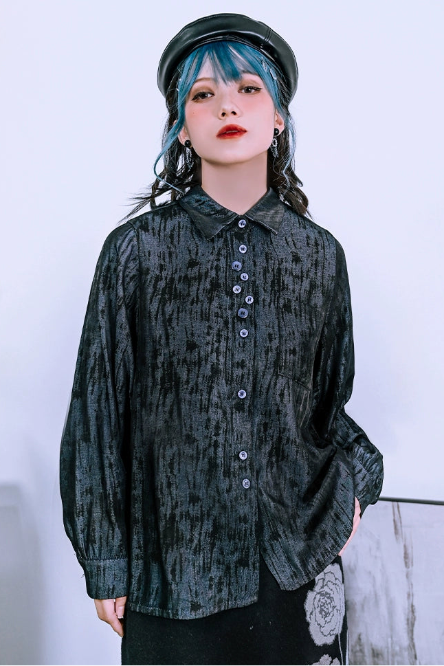 マルチボタンレトロブルーシャツ