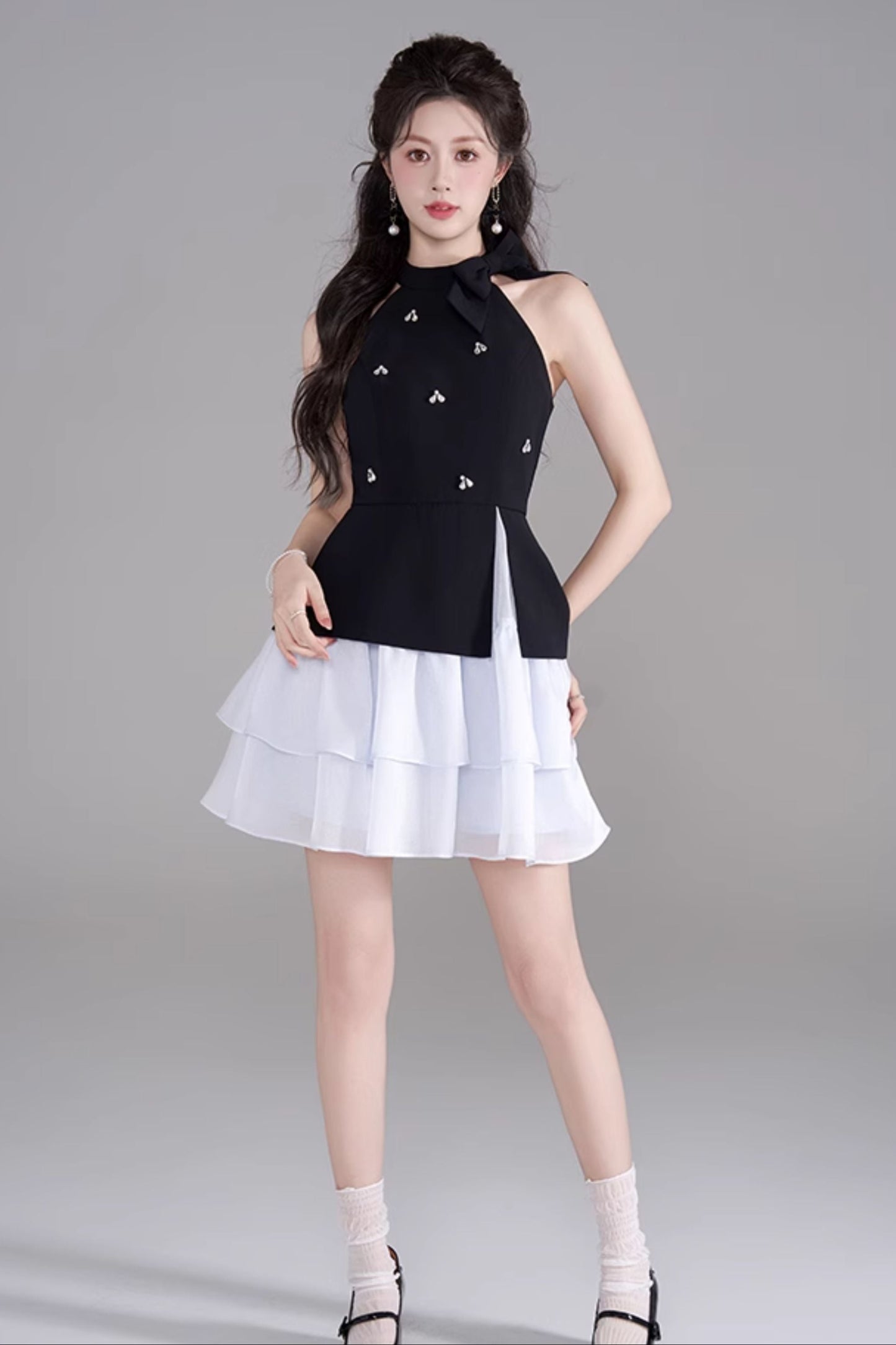 Sleeveless French Puff Dress