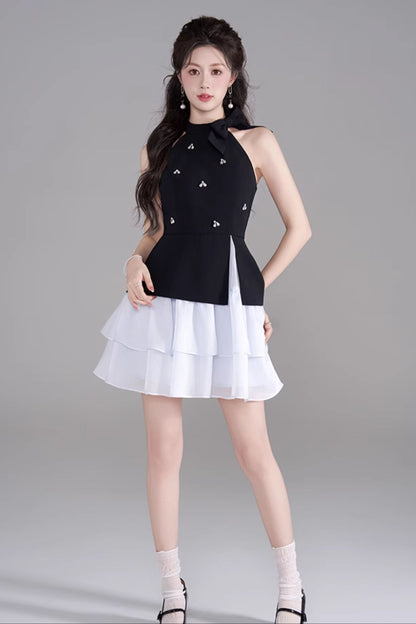 Sleeveless French Puff Dress