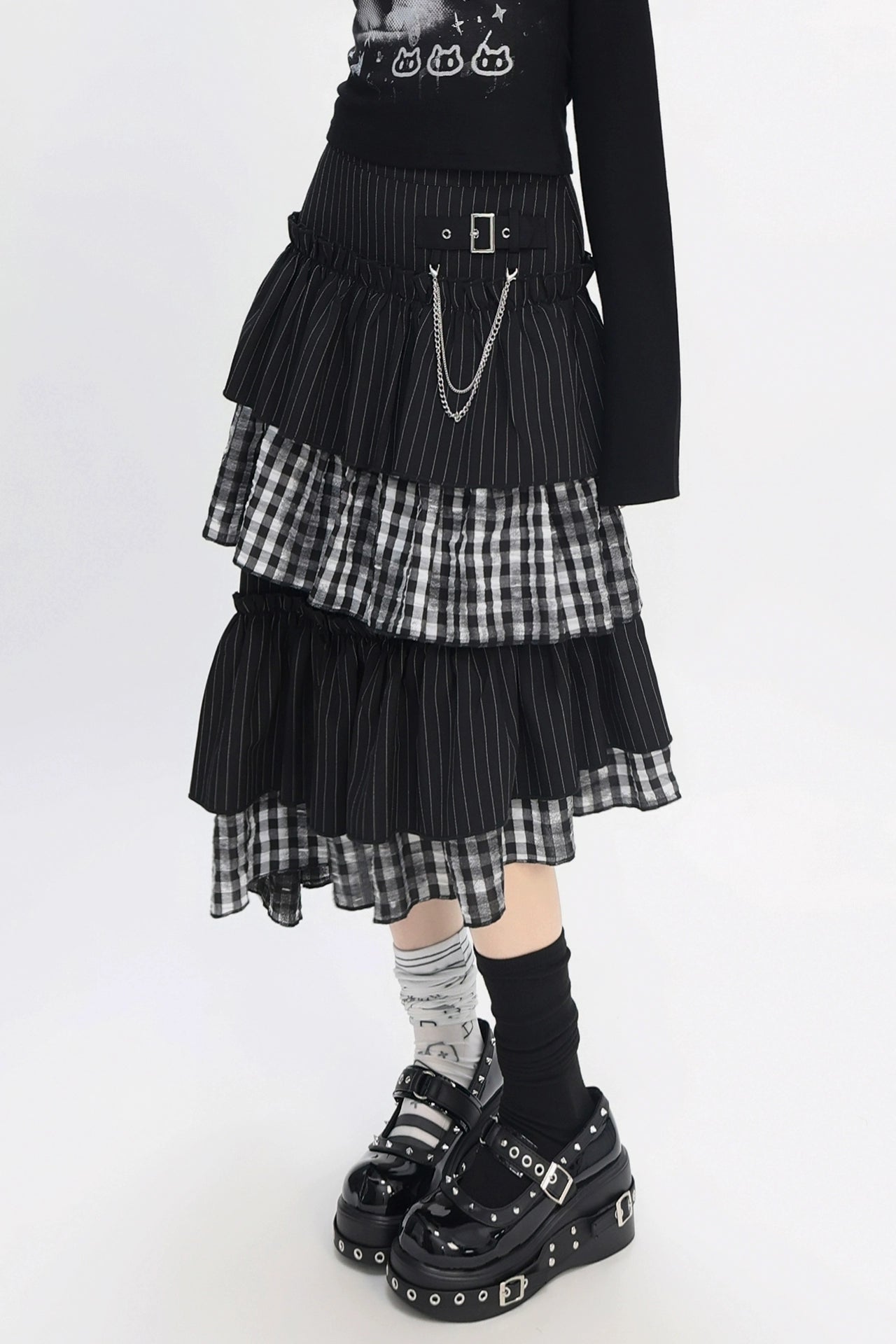 ティアードアシメチェックスカート