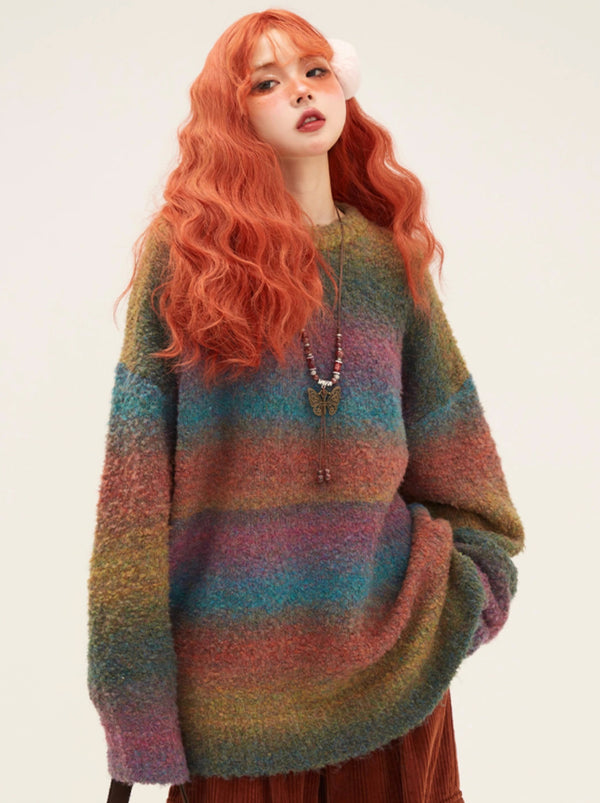 Rainbow Gradient Soft Lazy Knit Sweater