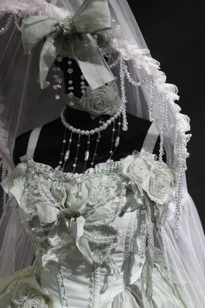 【10月28日予約締切】Black/White Gothic Lolita Sheer Lace Beaded Hooded Long Cape