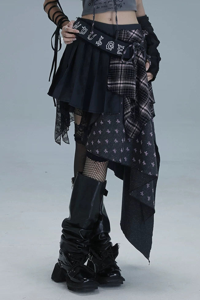 チェックパッチワークアシメスカート