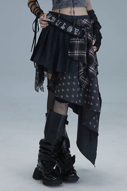 チェックパッチワークアシメスカート