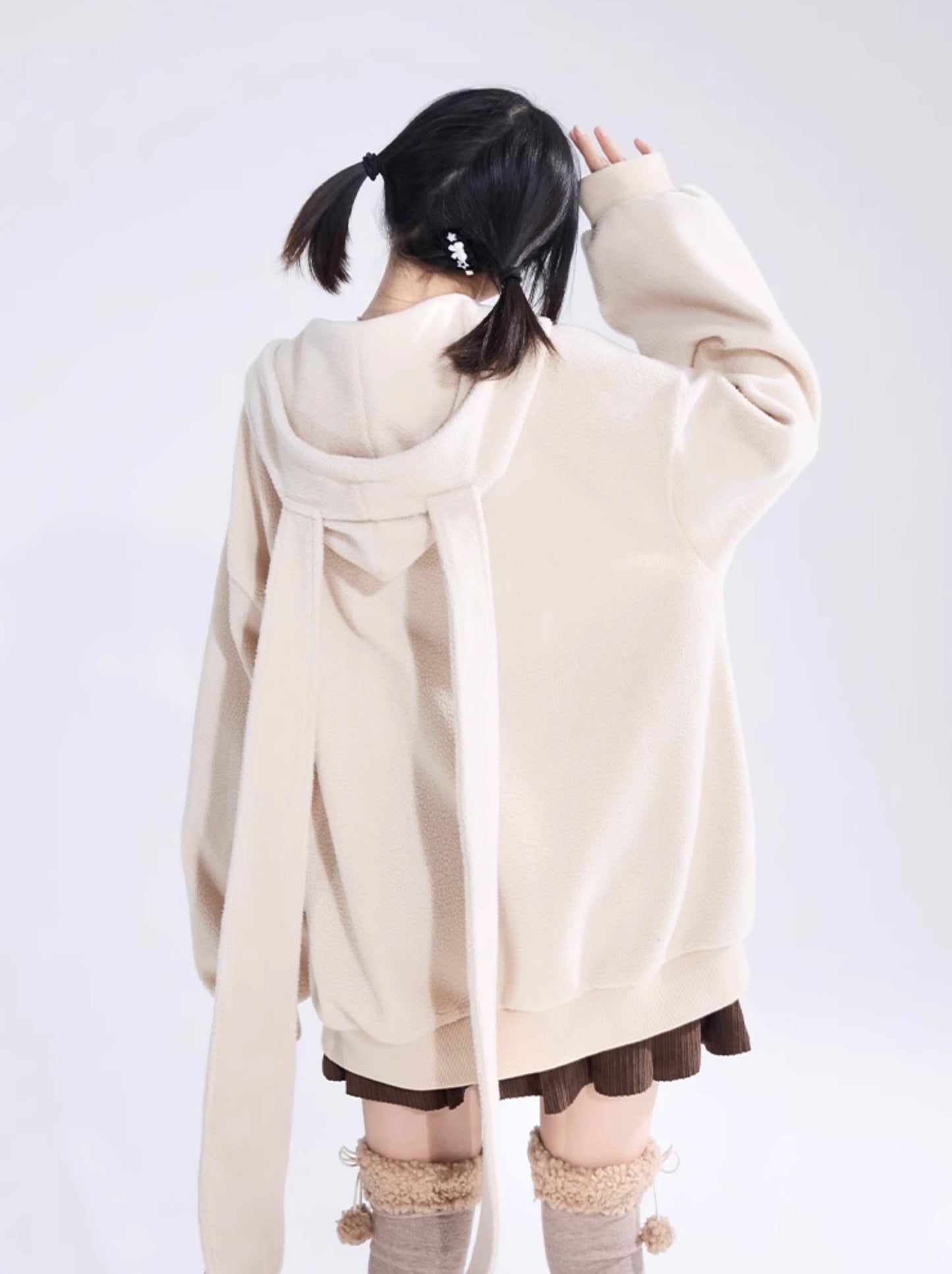 Solid Color Cute Bunny Ears Hooded Sweatshirt Jacket