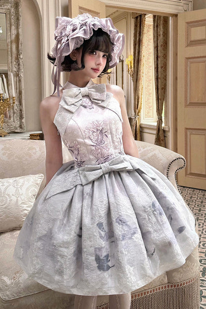 [Termine prenotazione: 9/8] Serie accessori con ricamo giglio nero x viola / bianco x viola [fascia per capelli / spilla]