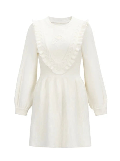 Lantern Sleeve Ruffle Flower Knit Dress