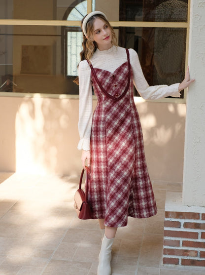 Romantic Retro Check Camisole Dress + Pure White Blouse