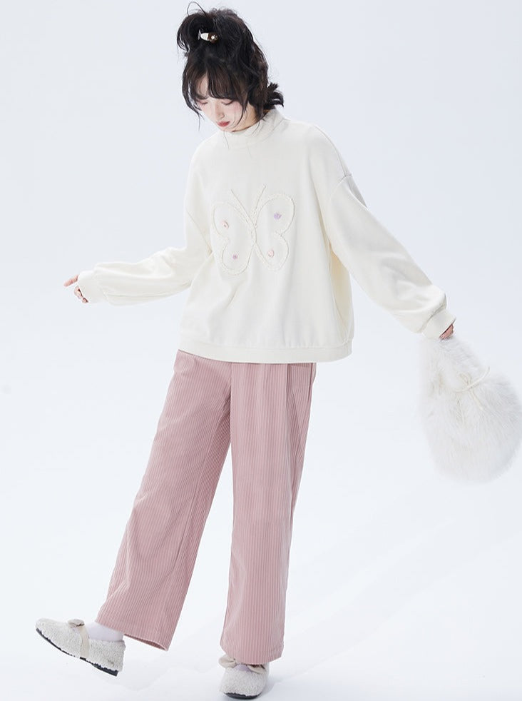 Cut Pink Velvet Casual Straight Pants