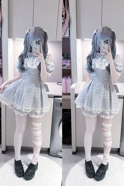 【予約商品】エンジェルグレーブルーチェックワンピース