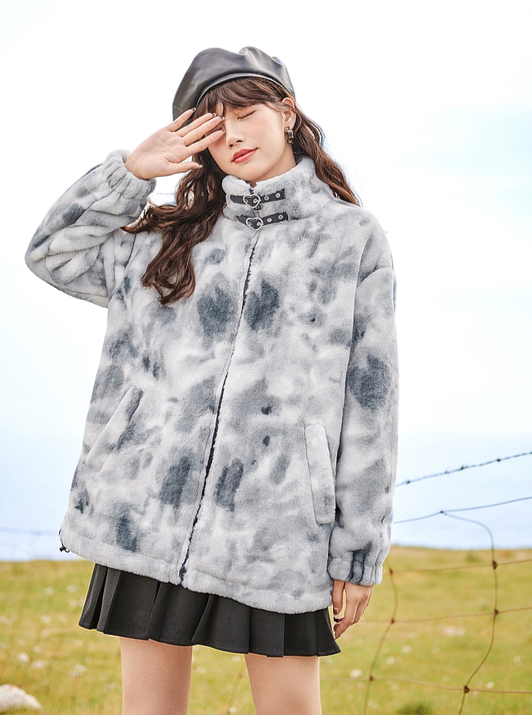 Camouflage Boa Stand Neck Coat