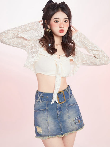 Retro Denim Design Sense A line skirt