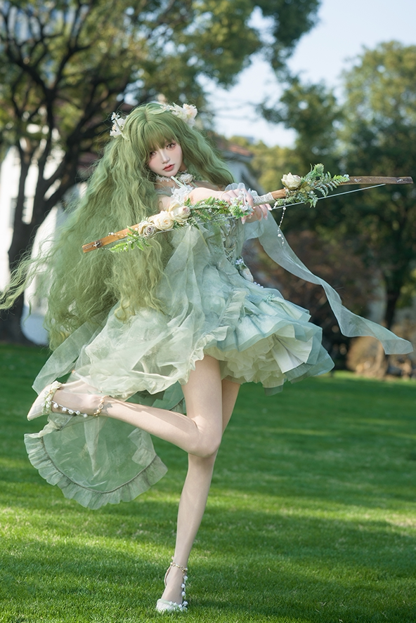 [Order Deadline: April 5] Green Fairy Wizard Floral Lolita Dress + Full Set + Accessories