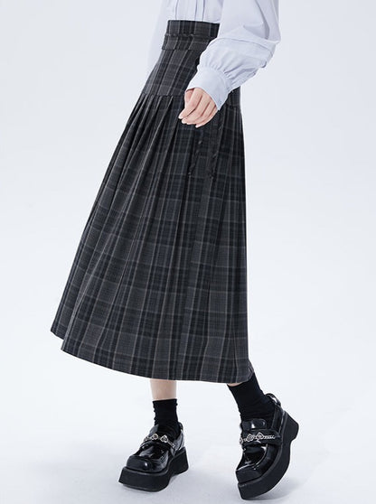 Charlotte Tailor Gray Check Suspender 2wey Skirt