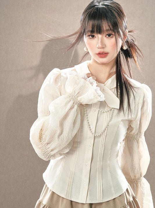 リボンティアードスリーブドールスイートブラウス