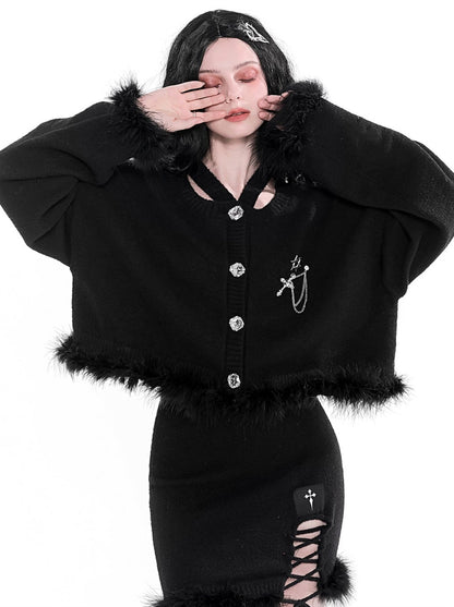 Pure Dzire Diamond Buckle Cross Feather Knit Sweater Jacket