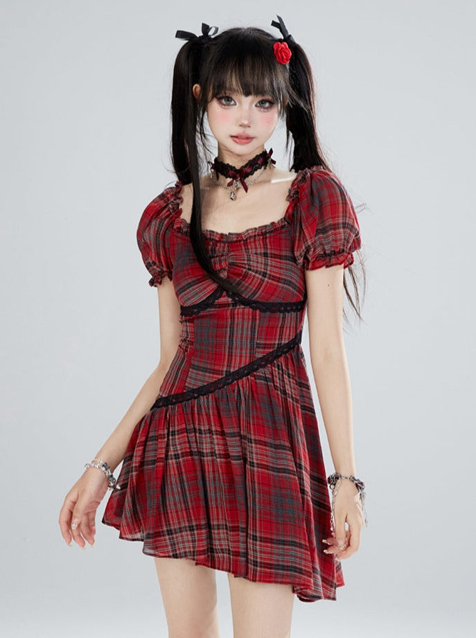 Open Neck Rock Girl Check Dress