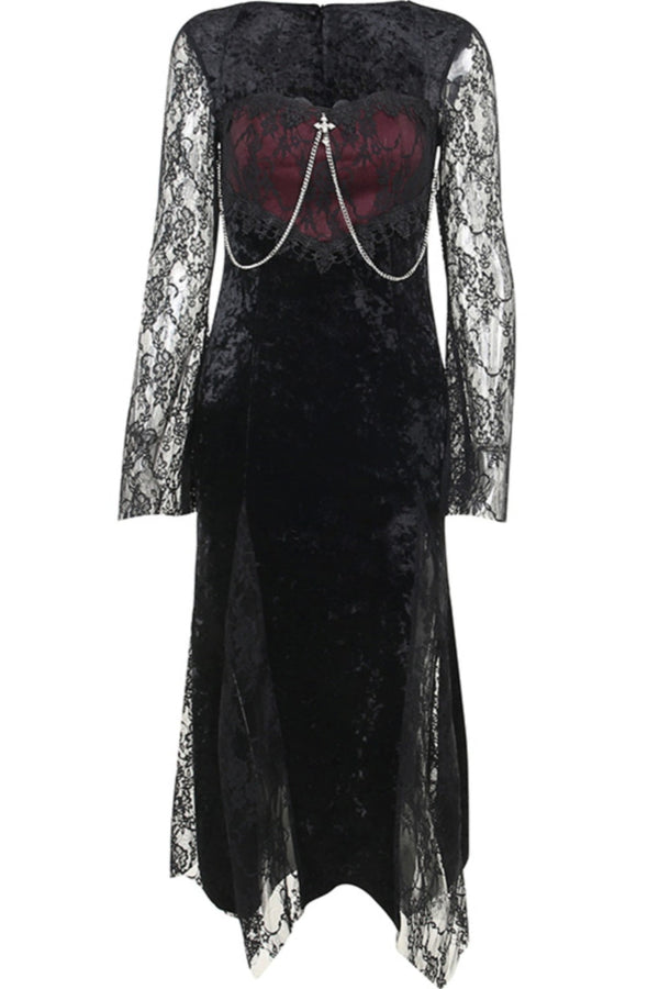 Red Lace Gothic Maxi Dress