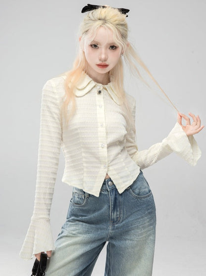 Vanilla Milk Apricot Lapel Flared Blouse