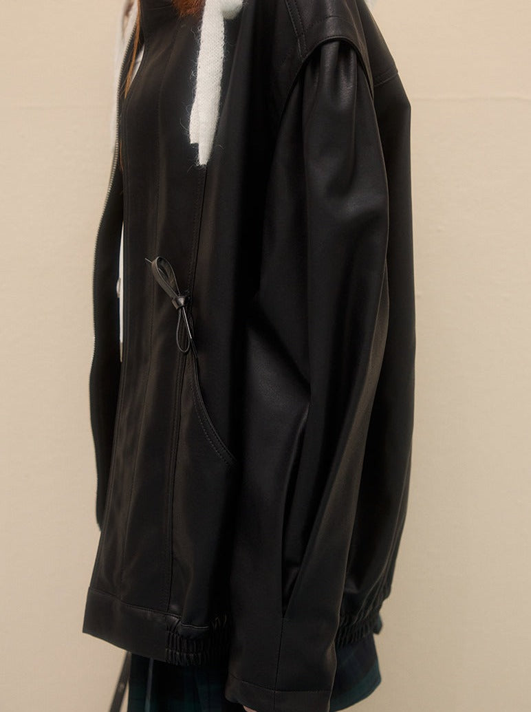 Loose Casual Retro Black Leather Jacket