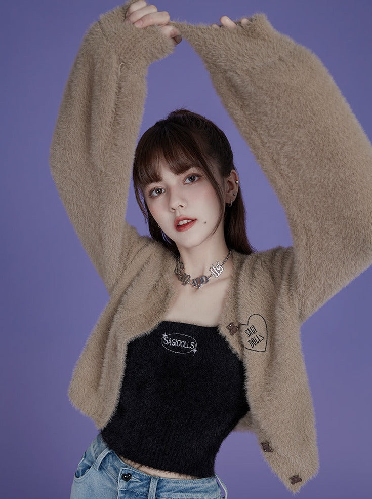 One Point Logo Fur Cardigan