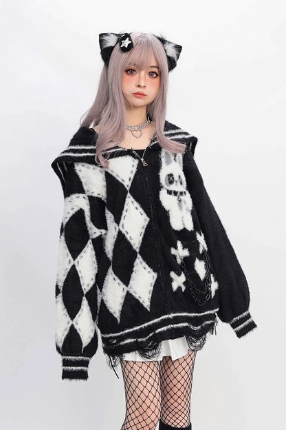 Sailor Argyle Rabbit Zip Cardigan