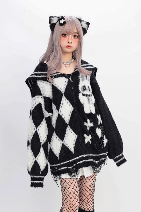 Sailor Argyle Rabbit Zip Cardigan