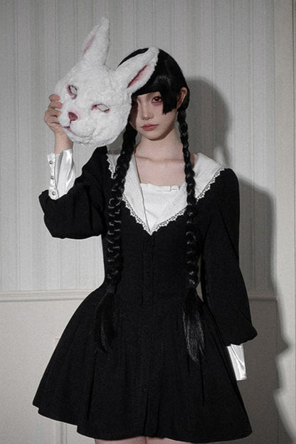 Alessa Dark Lace Bunny Ears Sailor Collar Dress