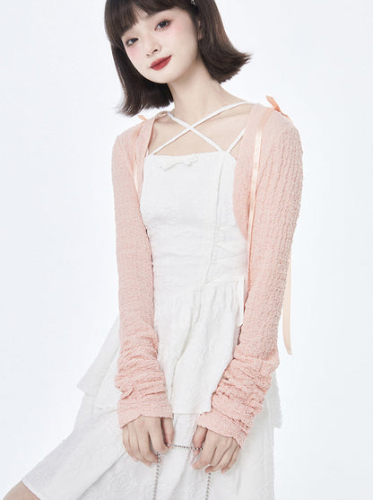 Rose Texture White Cross Suspender Tea Dress