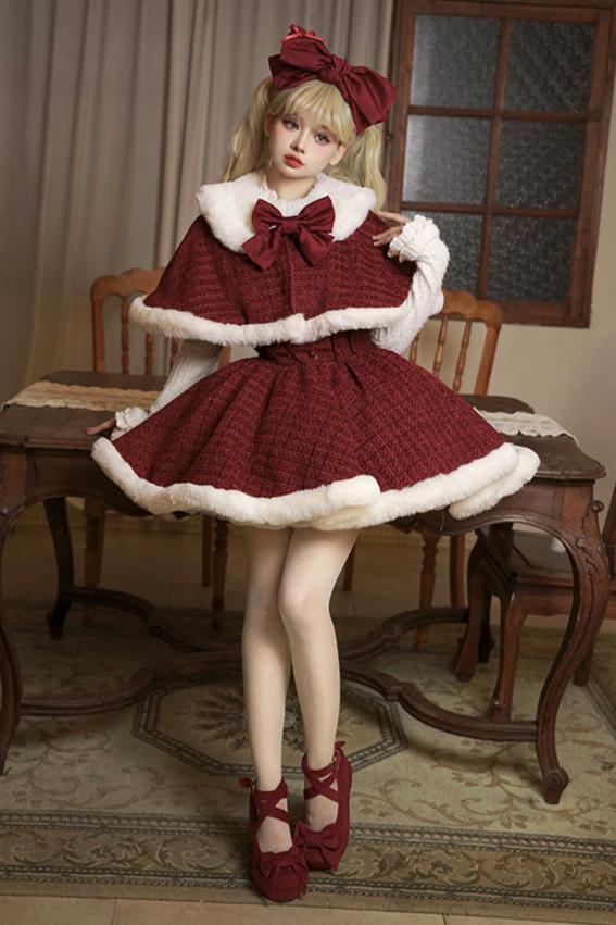 [Reserved product] First Snow Red Cape Mant Dress Suit + Pannier